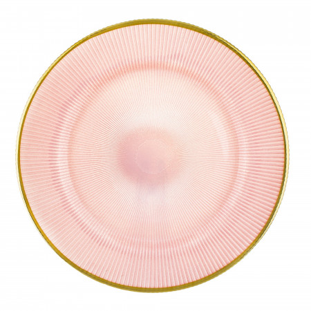 detail Růžový skleněný skleněný talíř sezlatým lemem GD DESIGN