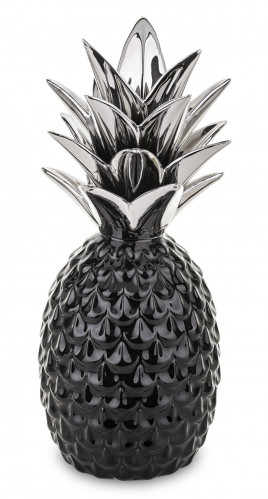 Černý ananas se stříbrnými listy 29 cm