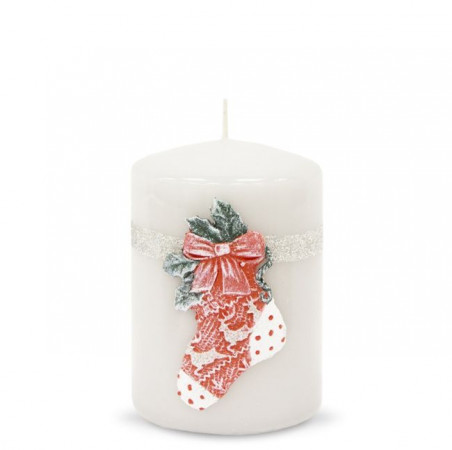 detail Malá bílá svíčka vánoční ponožka GD DESIGN
